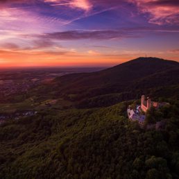 Auerbacher Schloss mit Melibokus und Bergstraße von oben