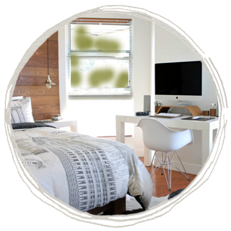 Rundes Vorschaubild mit einem modernen Hotelzimmer